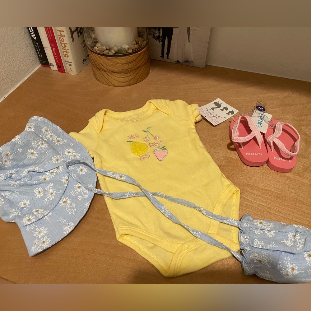 Brand New Onesie with Blue purse & hat